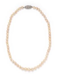 ANTIQUE, CULTURED PEARL AND DIAMOND NECKLACE