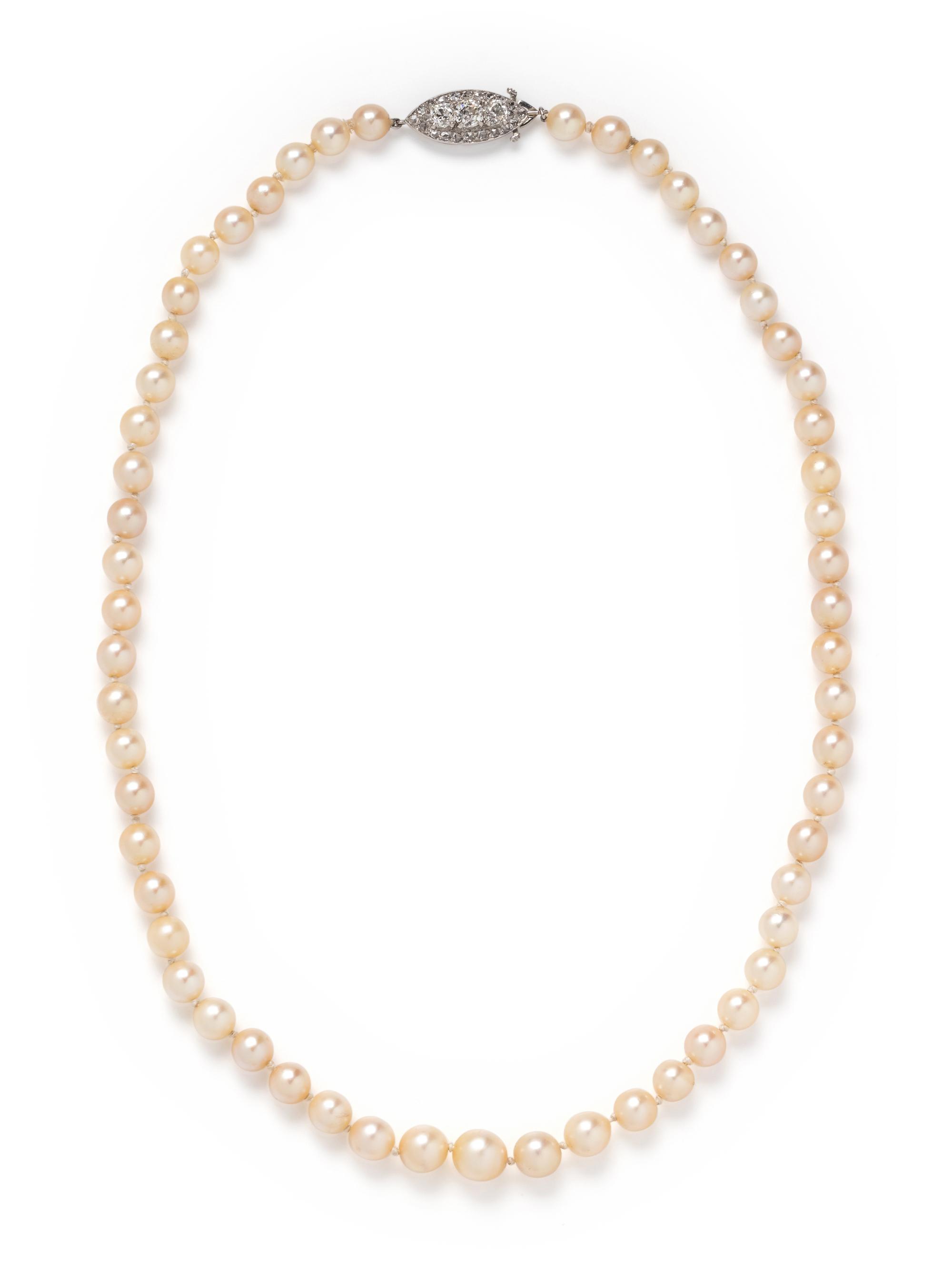 ANTIQUE, CULTURED PEARL AND DIAMOND NECKLACE