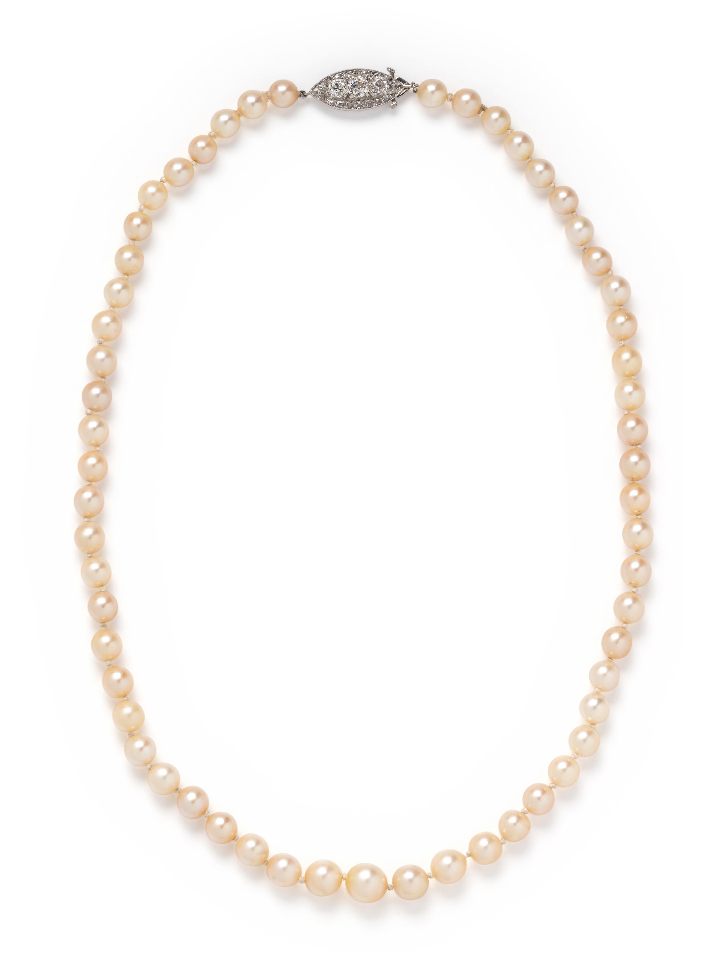 ANTIQUE, CULTURED PEARL AND DIAMOND NECKLACE