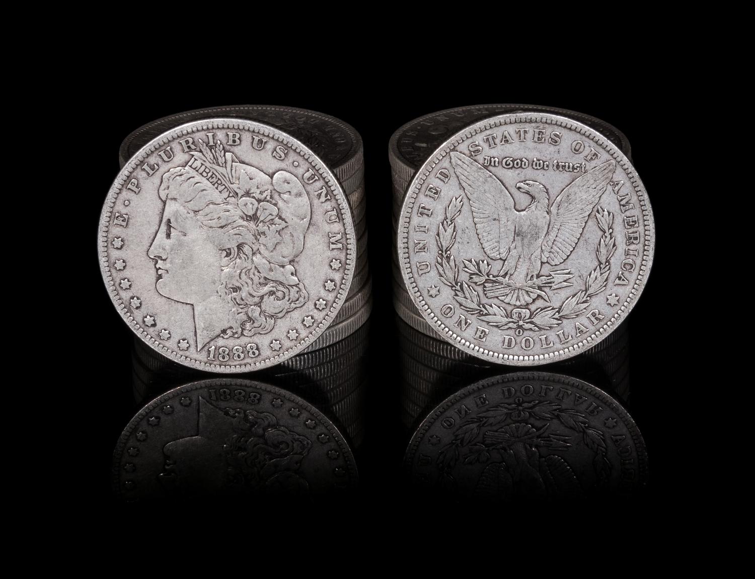 A Group of Twenty-Two United States 1888-O Morgan Silver Dollar Coins