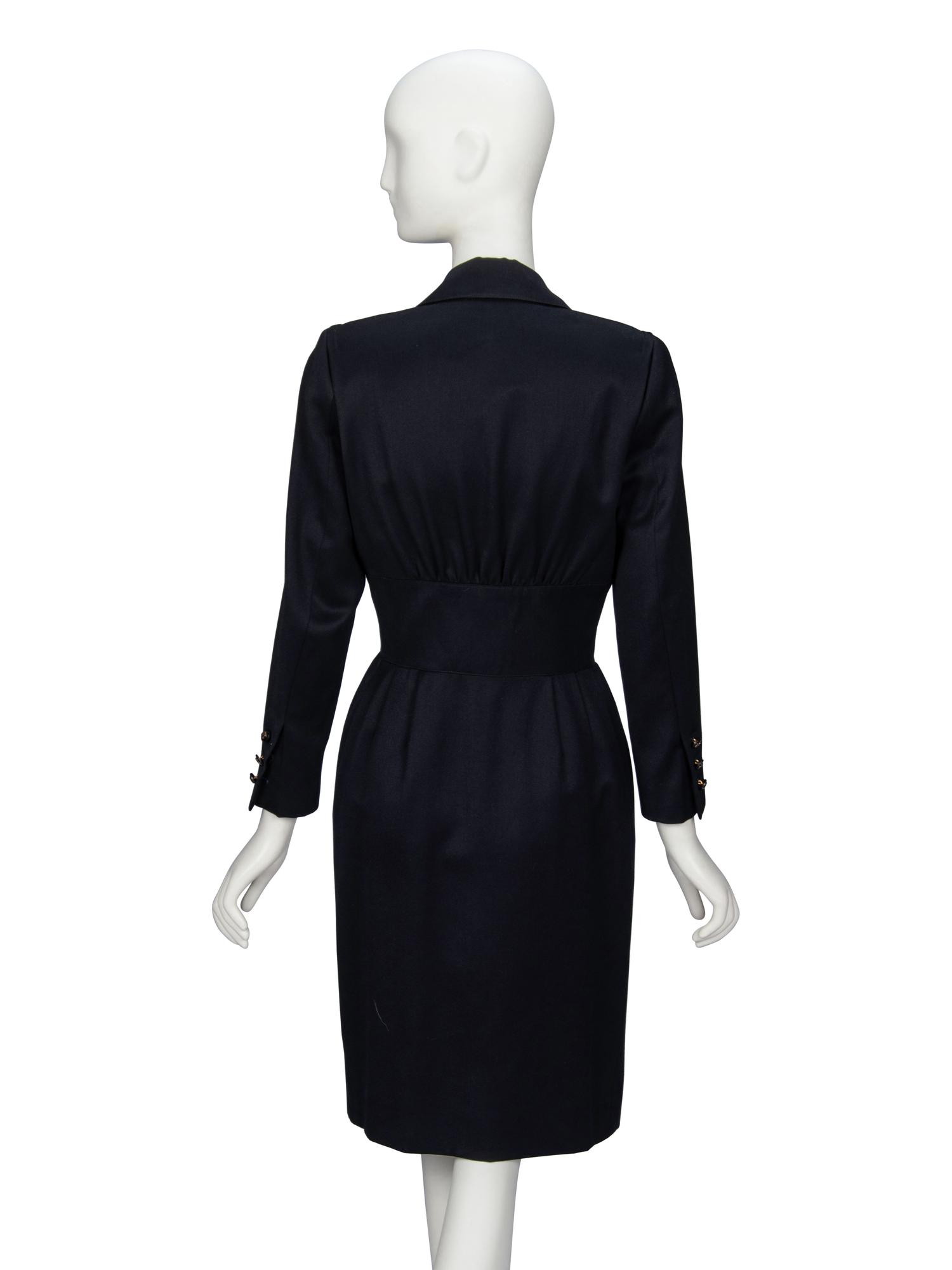Hermès, Fitted Black Wool Dress