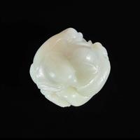 A Chinese white jade figural group depicting mandarin ducks 白玉雕双凫衔荷花 Qing Dynasty ?