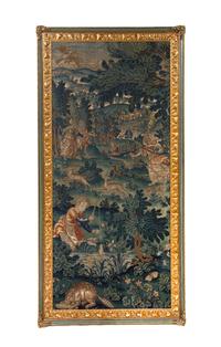 A Continental Framed Tapestry, Height 72 x width 35 inches.
