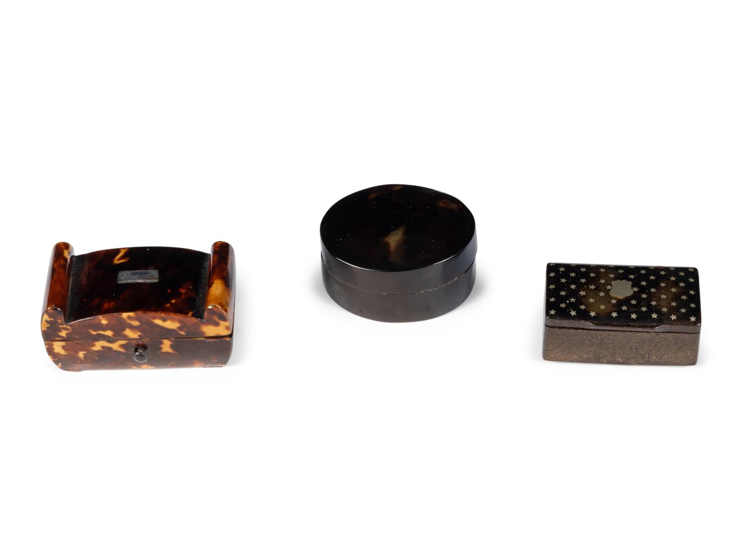 Three English Tortoise Shell Pill Boxes