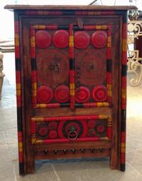 A Painted Two-Door Side Cabinet Height 34 1/2 x width 24 3/4 inches.