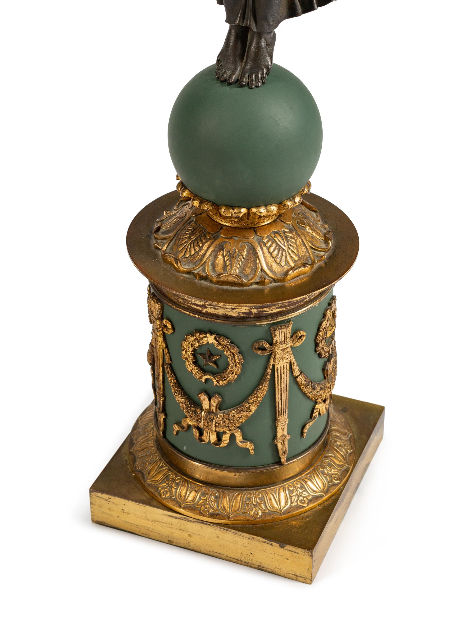 A Pair of Empire Parcel-Gilt and Patinated Bronze Six-Light Candelabra — 19TH CENTURY