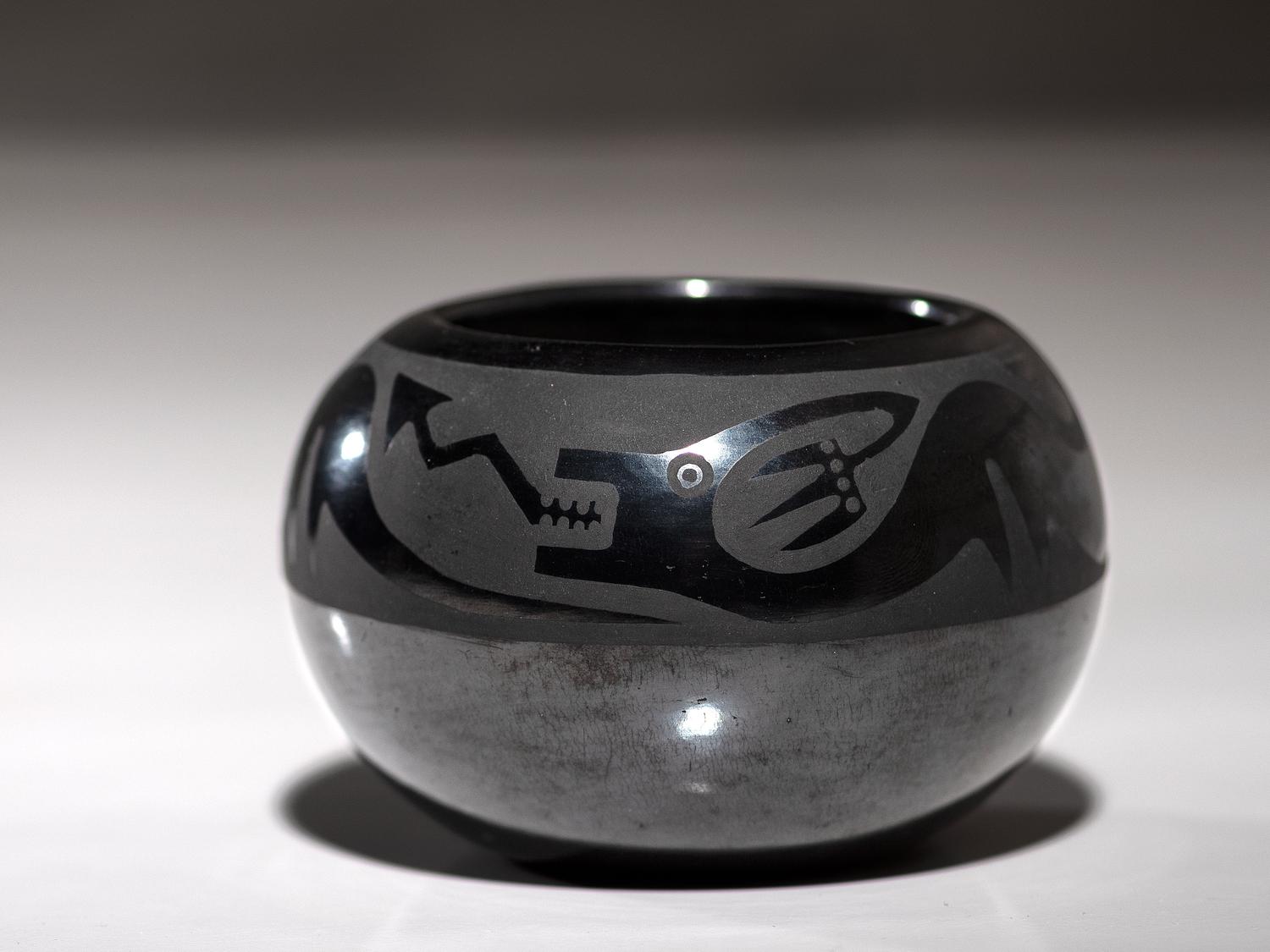 Blackware Pottery Jar, with Avanyu August 1965