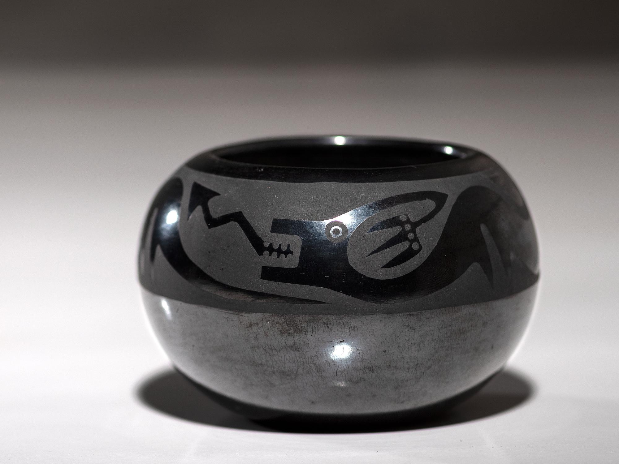 Blackware Pottery Jar, with Avanyu August 1965