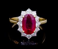 A Yellow Gold, Platinum, Ruby and Diamond Ring, 3.90 dwts.