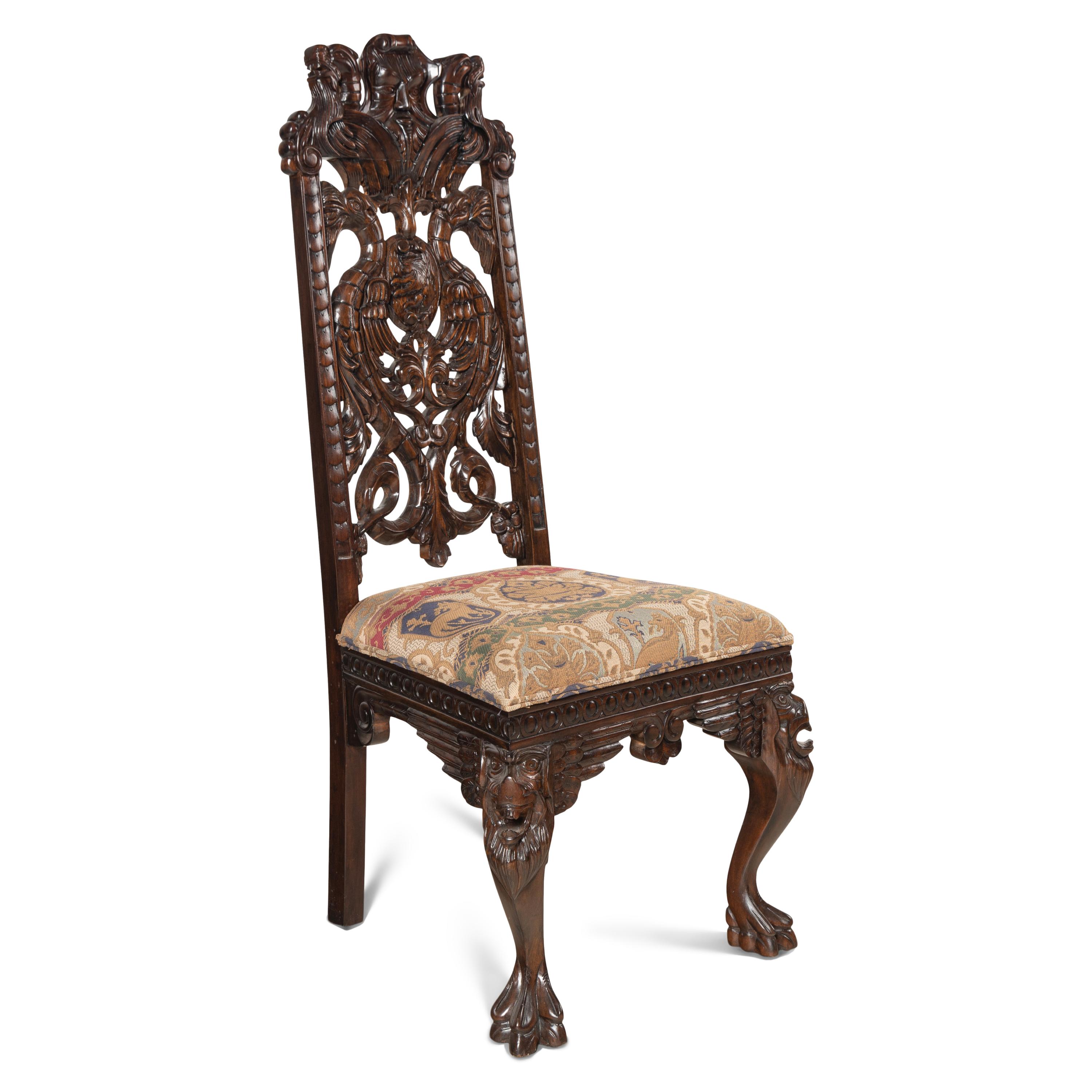 A Renaissance Style Carved Walnut Side Chair