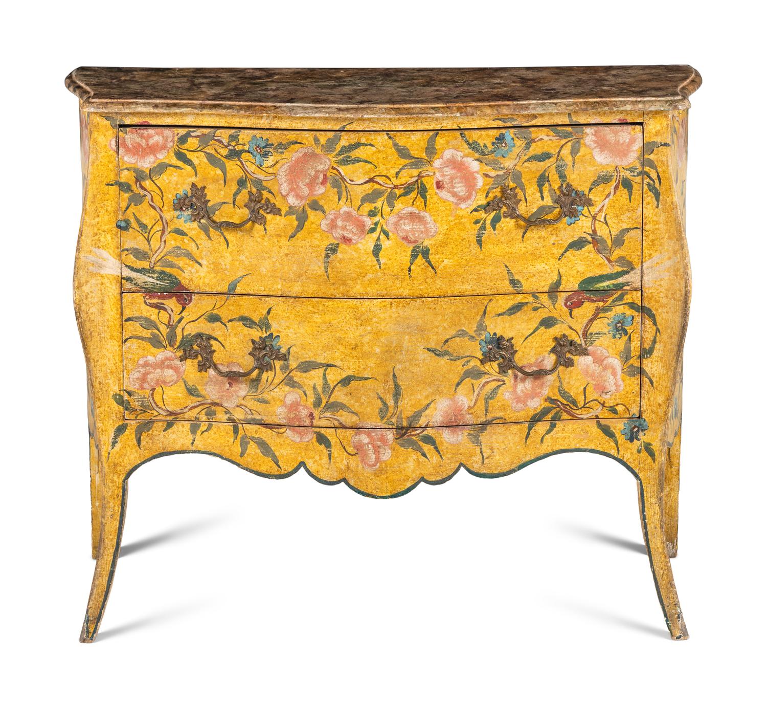 A Continental Painted Faux Marble-Top Commode