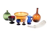 A Collection of Eight American Colored Glass Table Articles