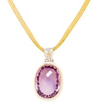 A Sterling Silver, 14 Karat Yellow Gold, Amethyst and Diamond Pendant, 39.60 dwts.