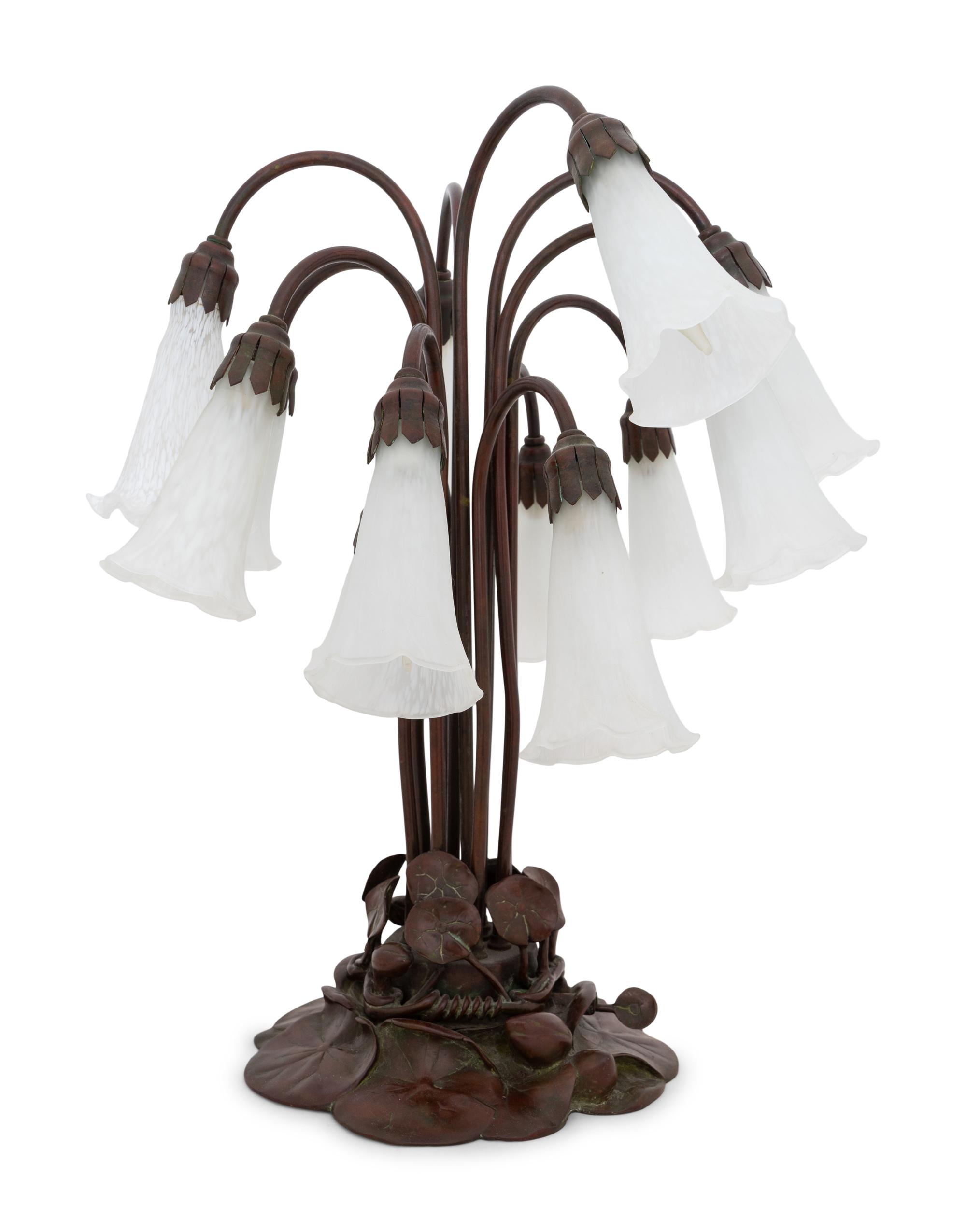 A Tiffany Studios Bronze Twelve-Light Lily Lamp Base