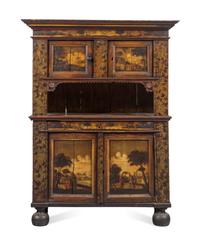 A Dutch Painted Pine and Oak Cupboard
