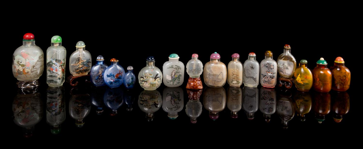 Seventeen Inside Painted Glass Snuff Bottles — 20TH CENTURY