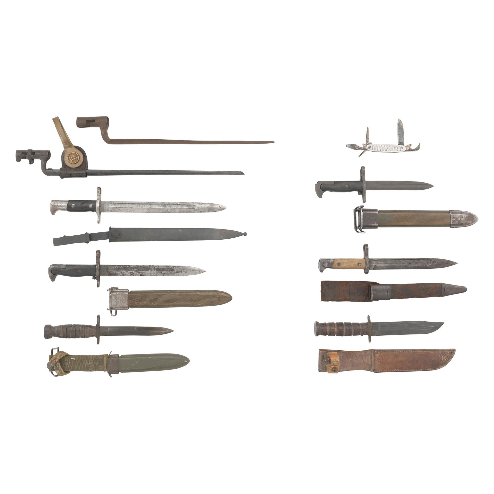 Group of 7 Knife & Socket Bayonets & 2 Knives