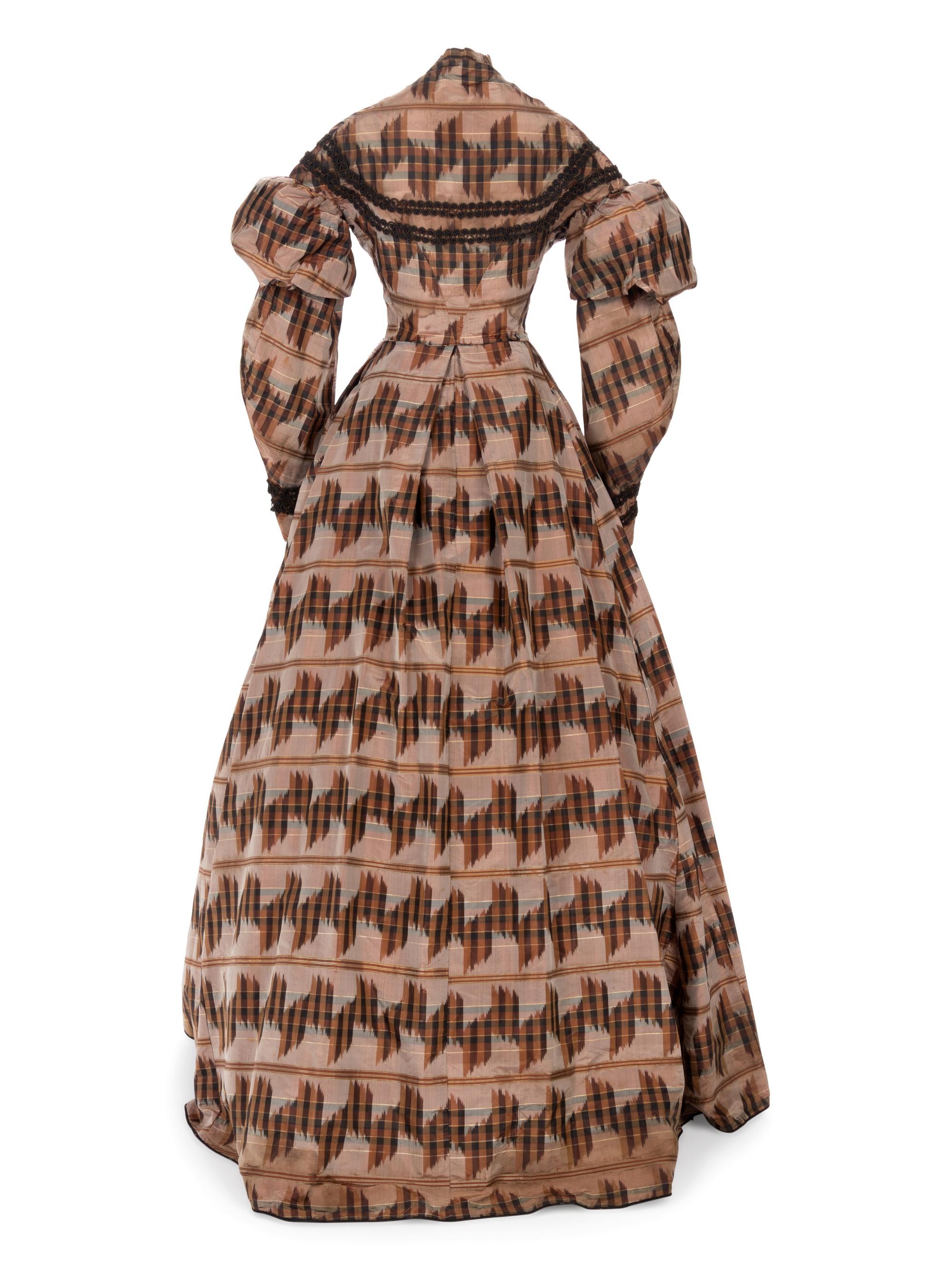 Silk Taffeta Dress with Ikat Print, 1860s