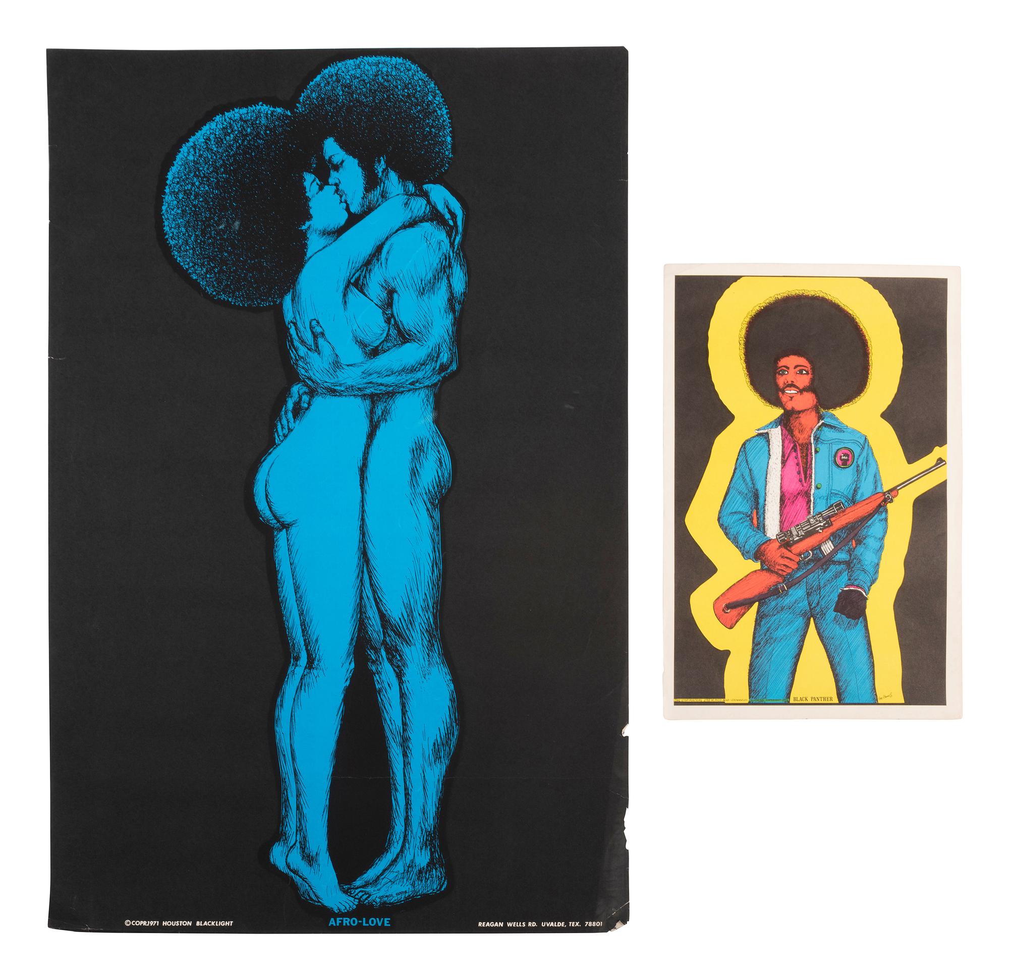 [BLACK POWER]. A group of 9 Black Power blacklight/Day-Glo posters, incl. velvet examples.