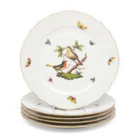 A Set of Five Herend Rothschild Bird Porcelain Dinner Plates