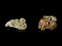 Two Chinese Celadon Jade Carvings of Boys and Animals