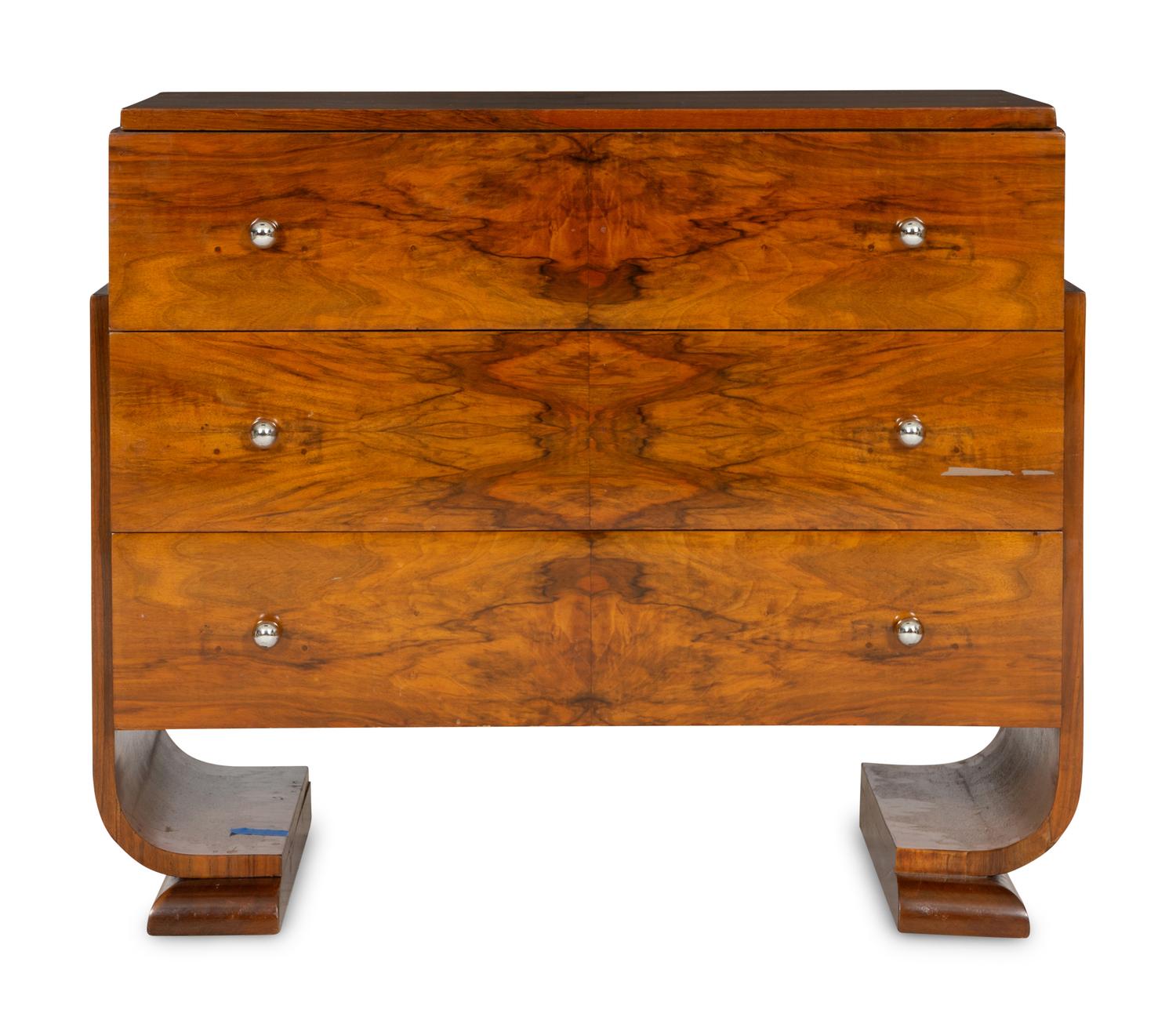 A French Art Deco Burl Walnut Chest of Drawers