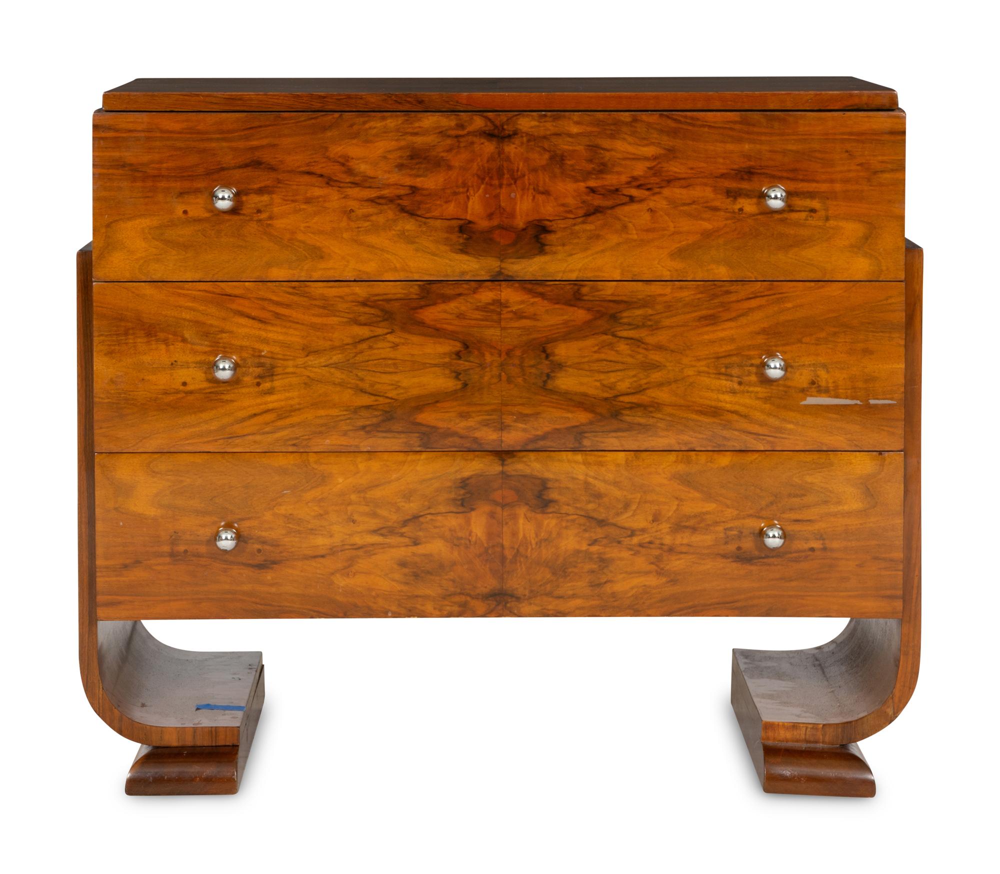 A French Art Deco Burl Walnut Chest of Drawers