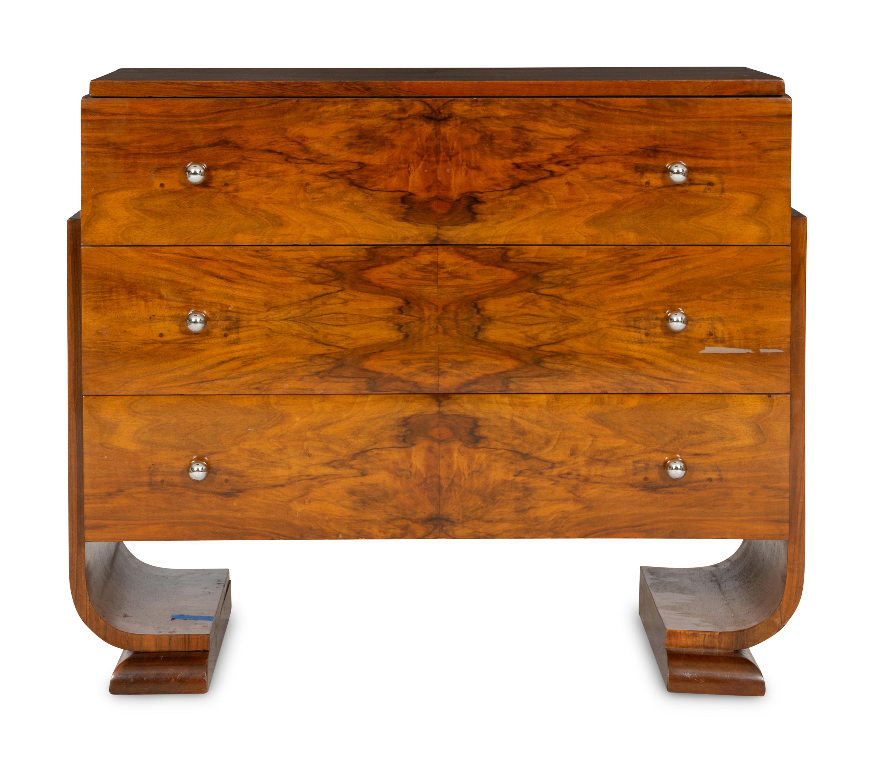 A French Art Deco Burl Walnut Chest of Drawers