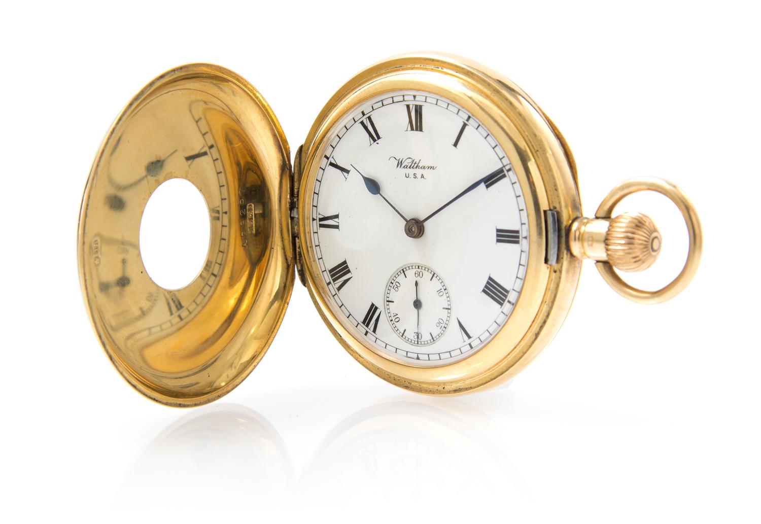 An 18 Karat Yellow Gold Demi Hunter Case Pocket Watch, Waltham,