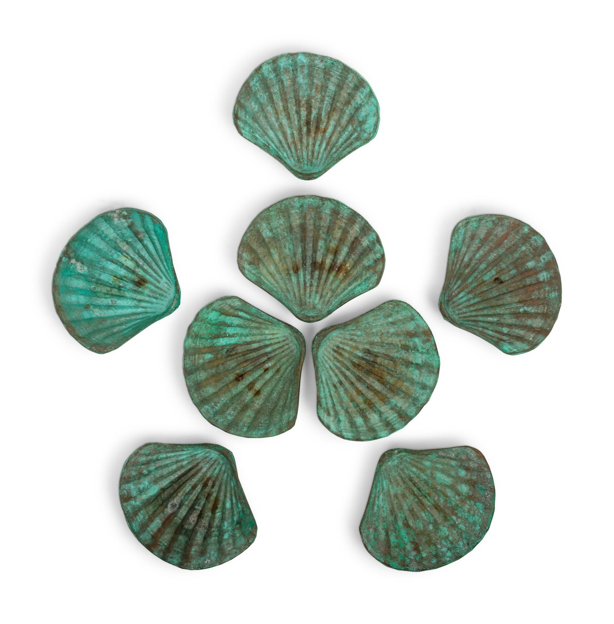 A Set of Eight Bronze Shell-Form Dishes