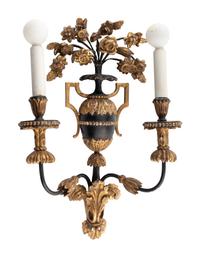 A Set of Four Italian Painted and Parcel Gilt Sconces