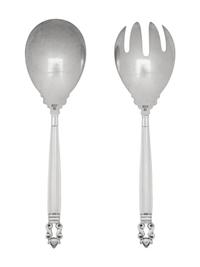 A Georg Jensen Acorn Silver Salad Serving Set