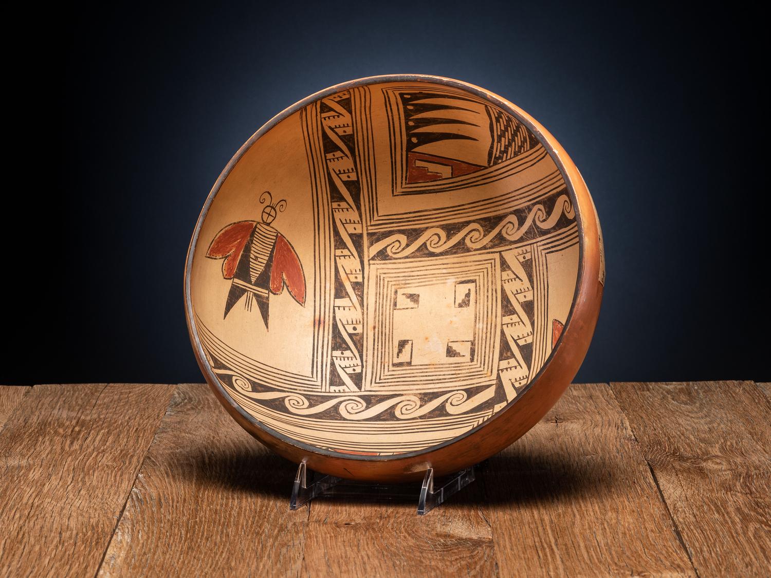 Polychrome Pottery Bowl, with Butterfly