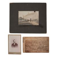 [EARLY PHOTOGRAPHY]. A group of albumen and silver gelatin photographs showing early photographers, their equipment, and pioneering techniques, comprising: