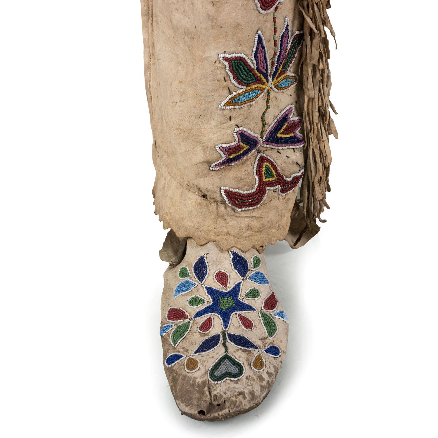 Apsáalooke (Crow) Beaded Hide Vest, Gauntlets, Pants, and Moccasins