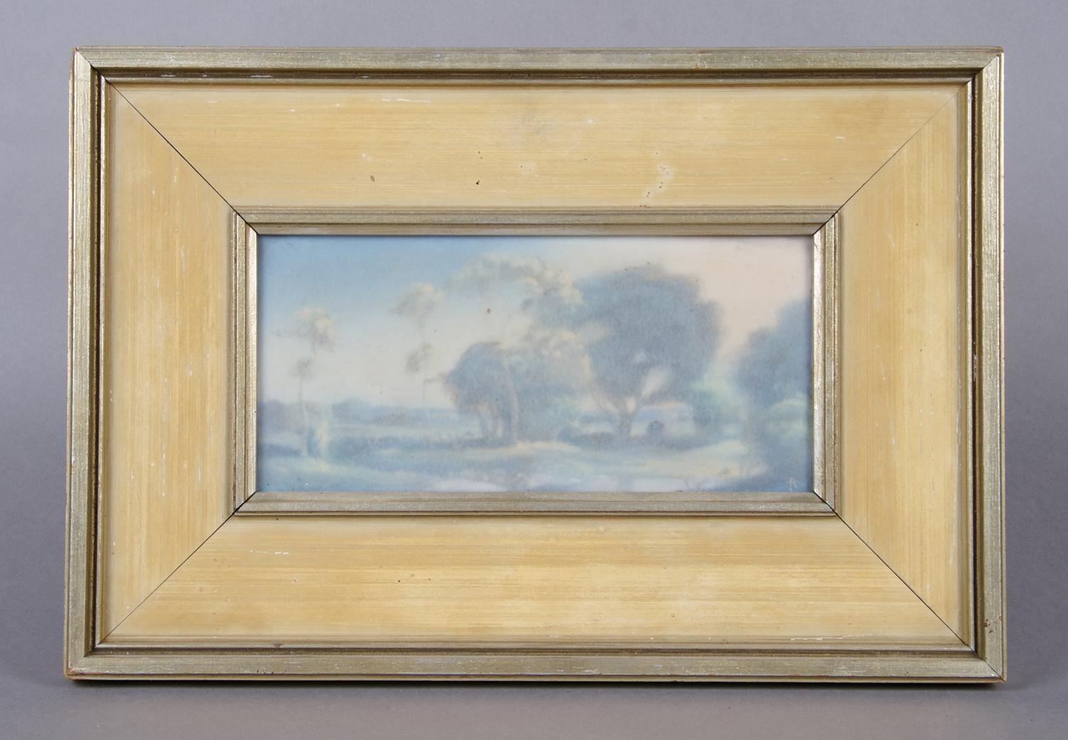 A Rookwood Vellum Glaze Plaque, Rothenbusch, Height 4 x width 8 inches.