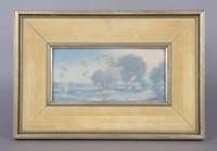 A Rookwood Vellum Glaze Plaque, Rothenbusch, Height 4 x width 8 inches.