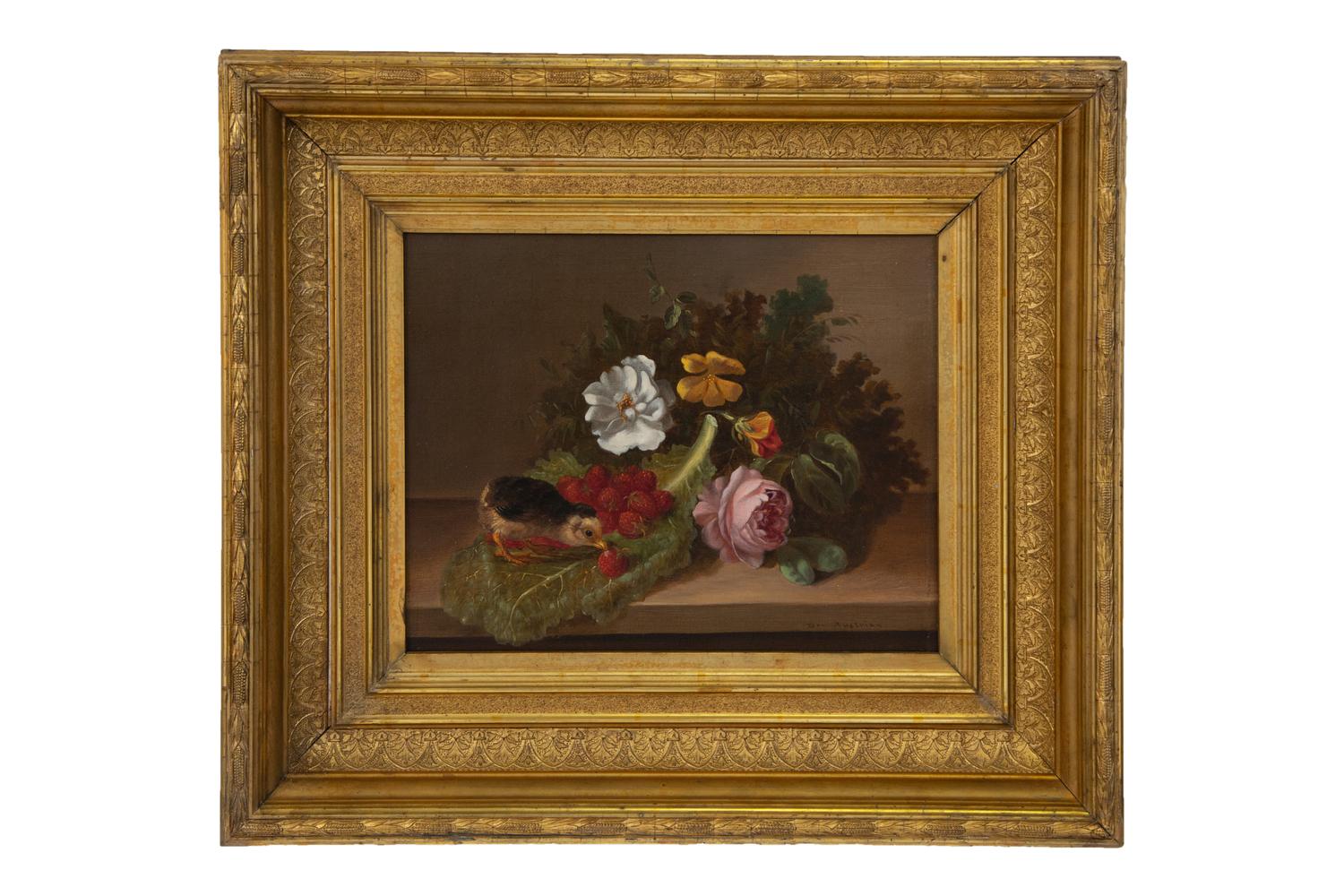 Chick with Berries and Flowers