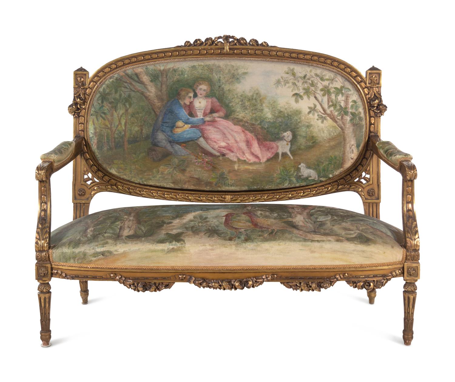 A Louis XVI Style Giltwood Seven-Piece Salon Suite