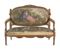 A Louis XVI Style Giltwood Seven-Piece Salon Suite
