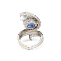 SAPPHIRE, DIAMOND, AND WHITE GOLD SNAKE RING