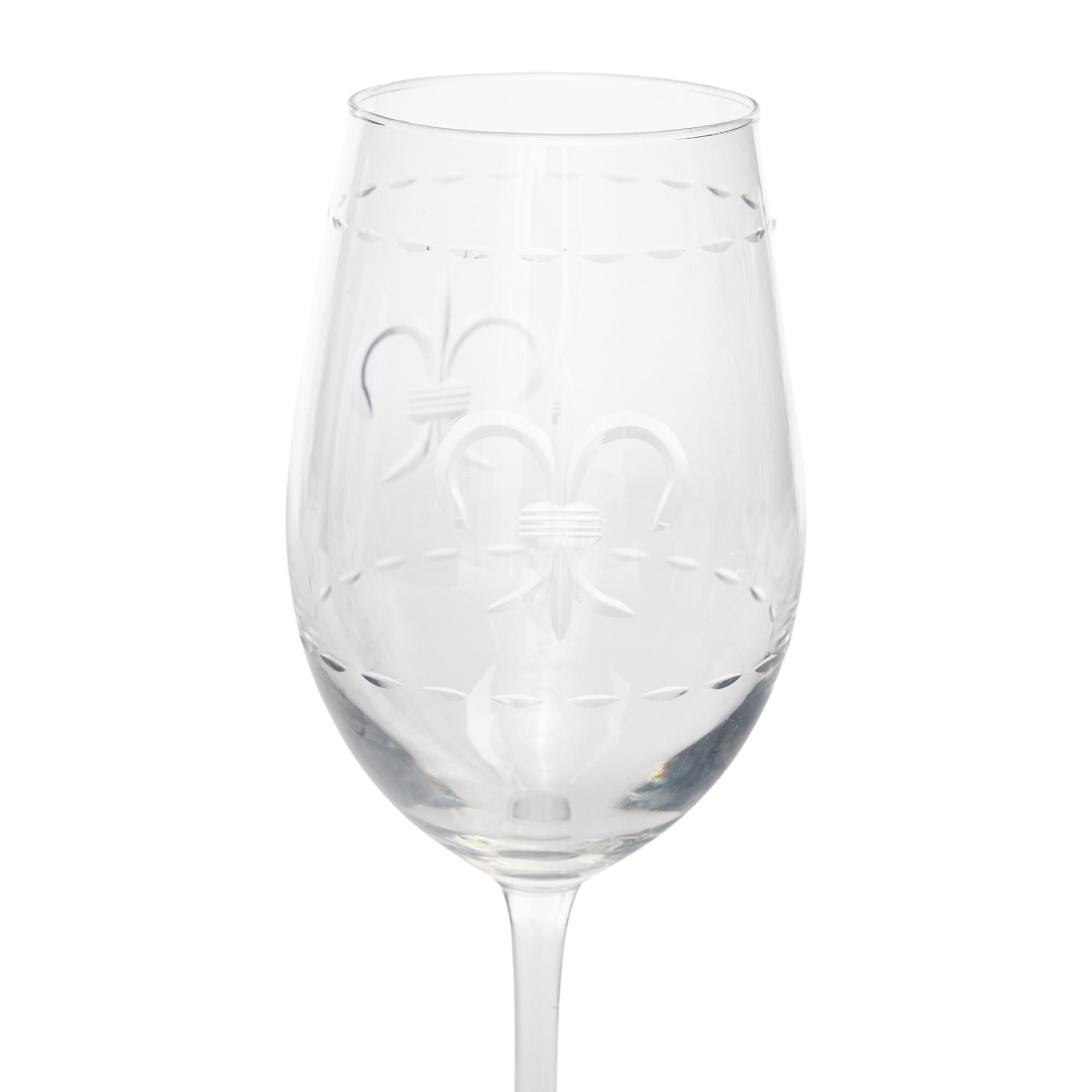 A Set of Fleur-de-Lis Etched Glass Stemware
