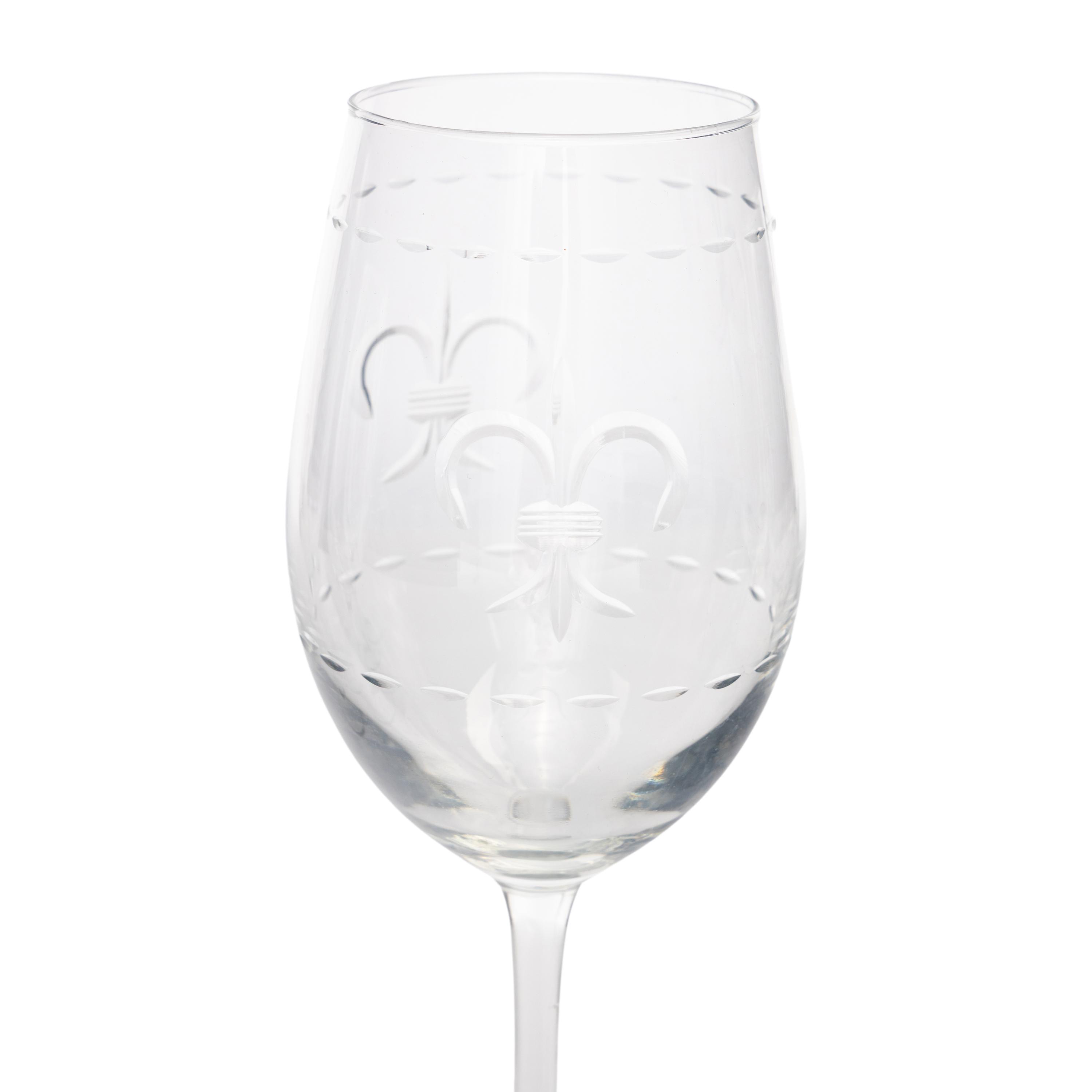 A Set of Fleur-de-Lis Etched Glass Stemware