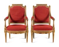 A Pair of Louis XVI Style Giltwood Fauteuils