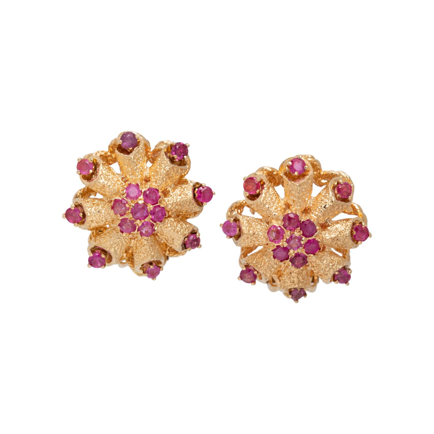 YELLOW GOLD AND RUBY EARCLIPS