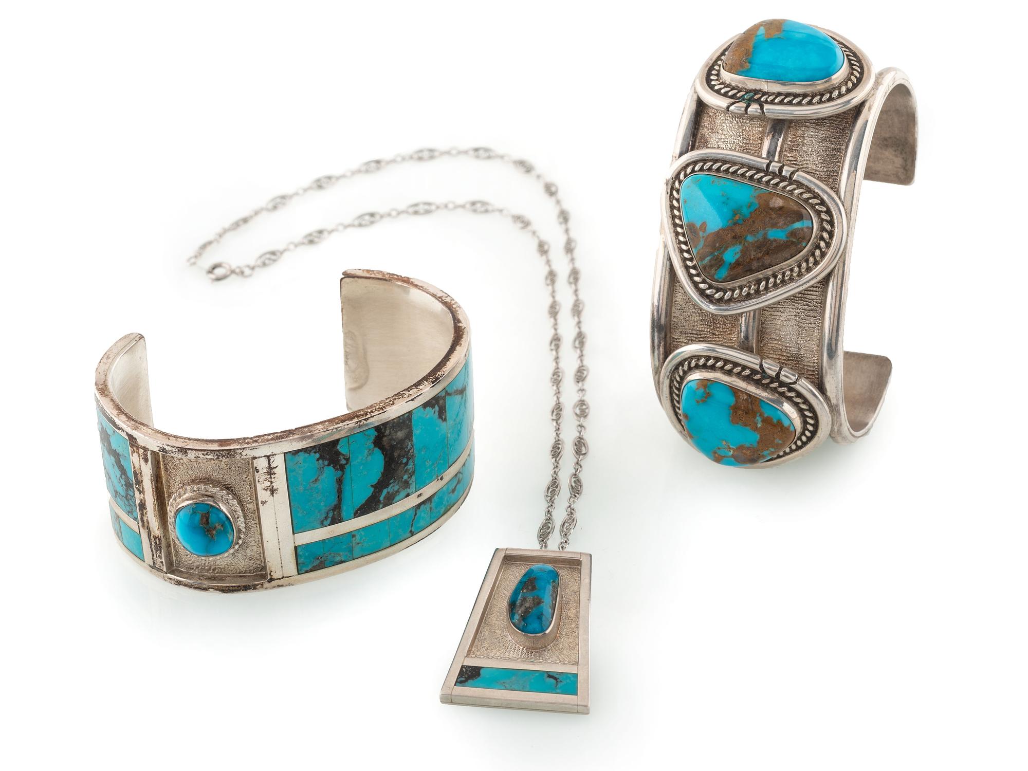 Silver and Turquoise Cuff Bracelets AND Pendant