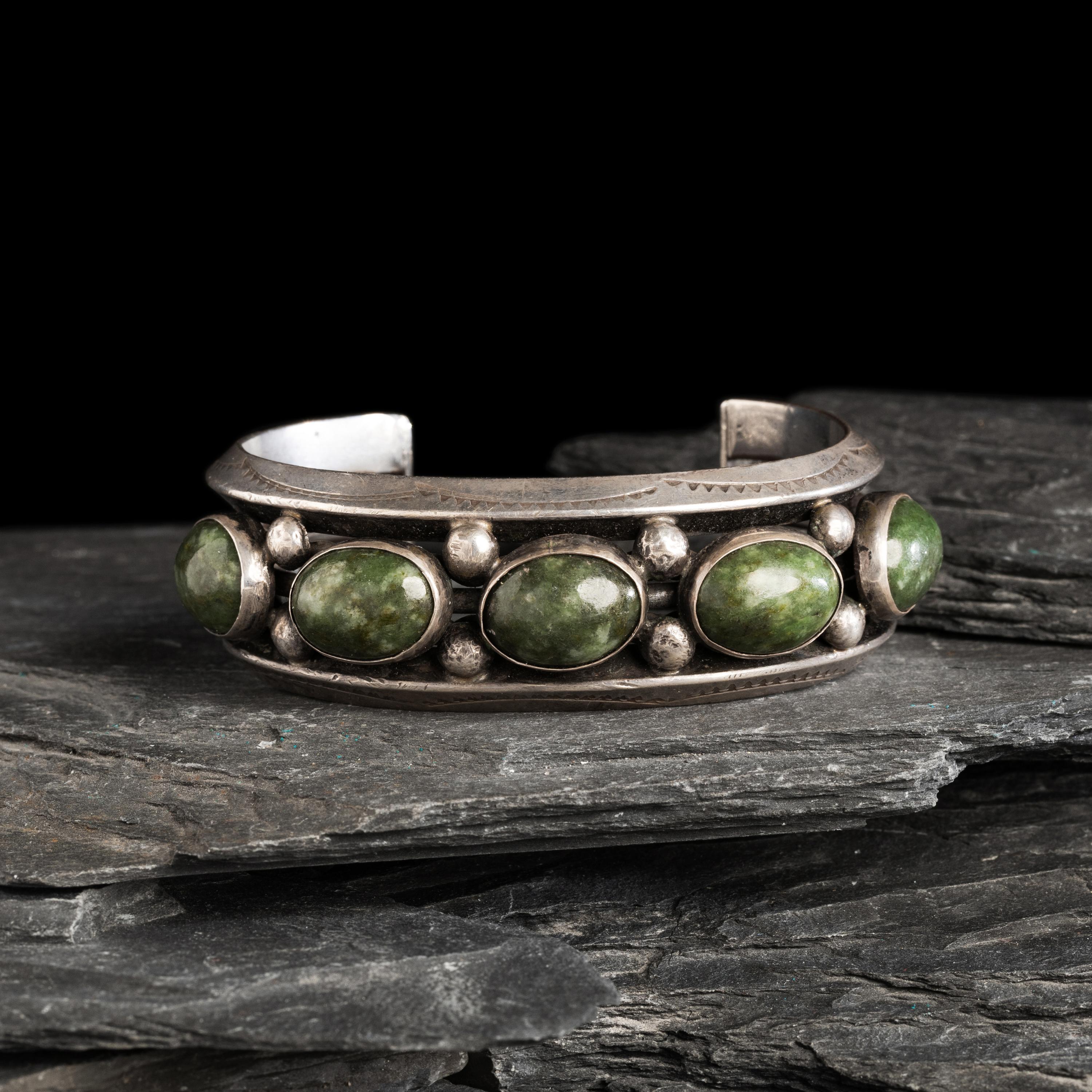 Navajo Silver and Jade Cuff Bracelet