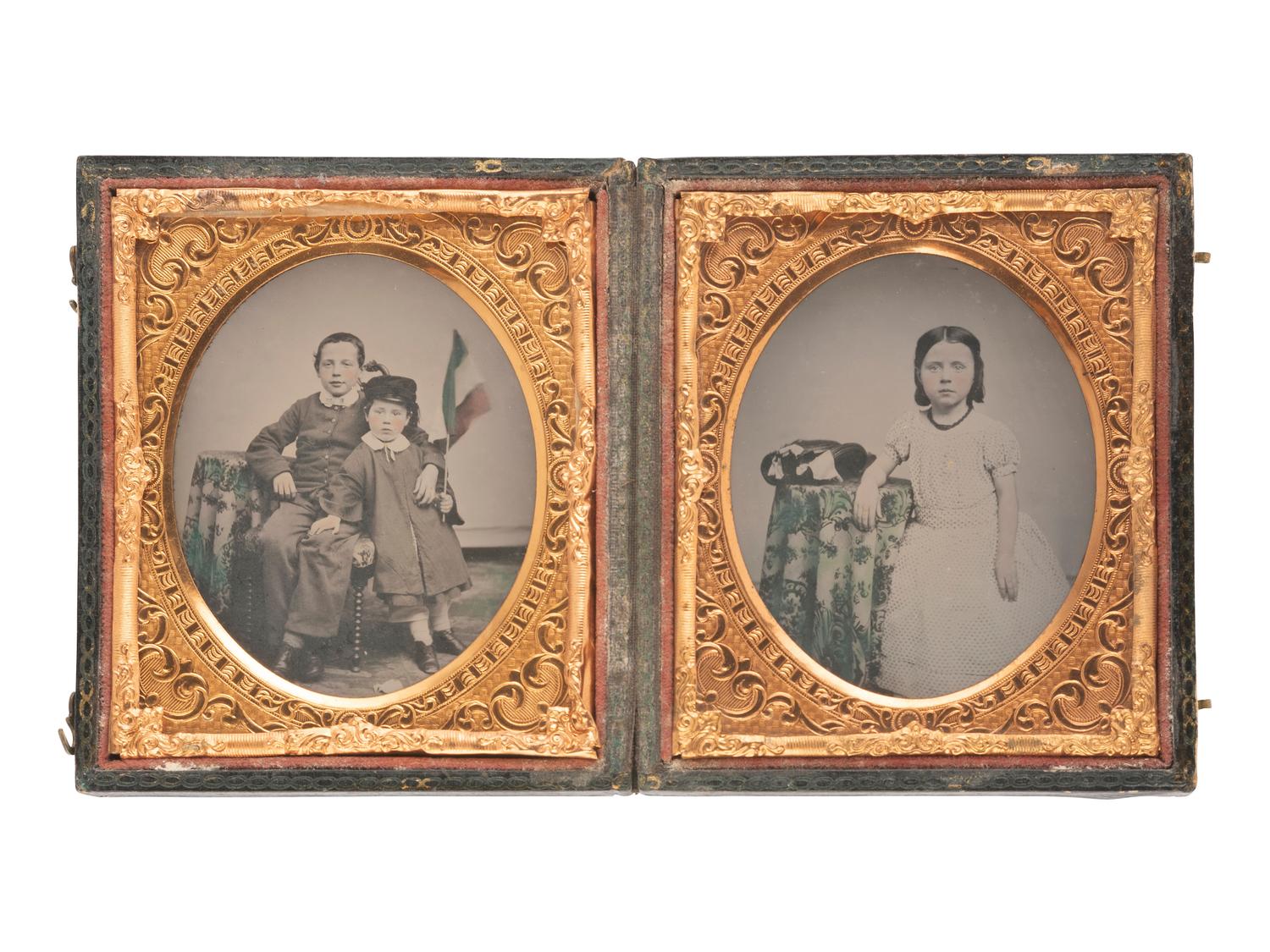 [EARLY PHOTOGRAPHY]. Pair of sixth plate ambrotypes of children, possibly Italian immigrants.