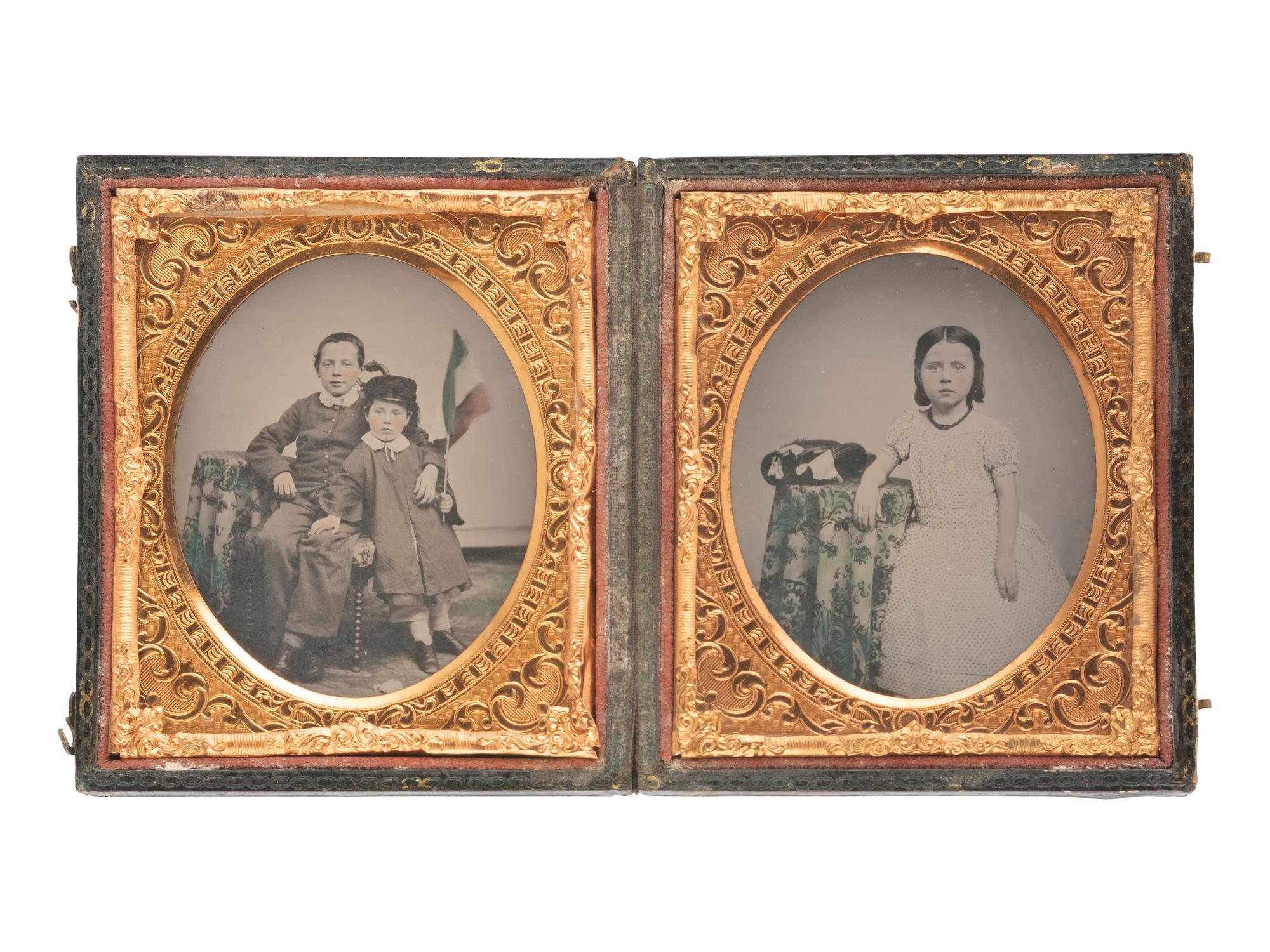 [EARLY PHOTOGRAPHY]. Pair of sixth plate ambrotypes of children, possibly Italian immigrants.