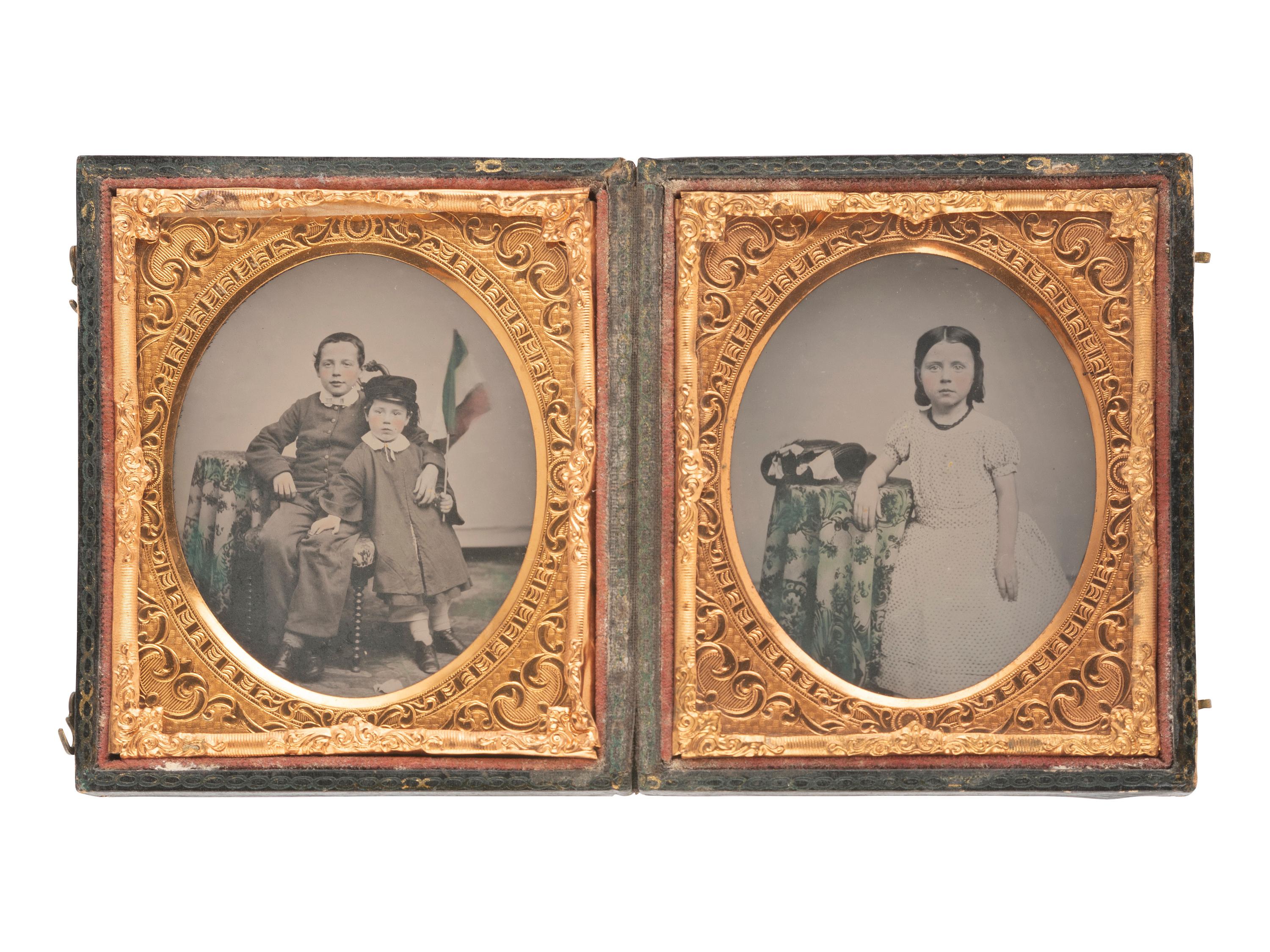 [EARLY PHOTOGRAPHY]. Pair of sixth plate ambrotypes of children, possibly Italian immigrants.